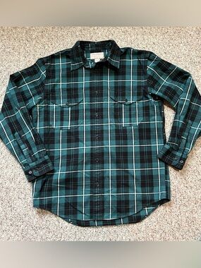 Filson teal black plaid button down Alaskan Guide shirt medium outdoor flannel